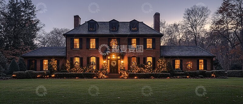 高清大图下载【趣麦麦图】圣诞灯光下的老房子2
