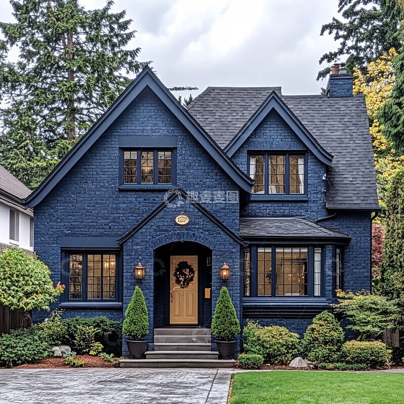 高清大图下载【趣麦麦图】海军蓝郊区别墅