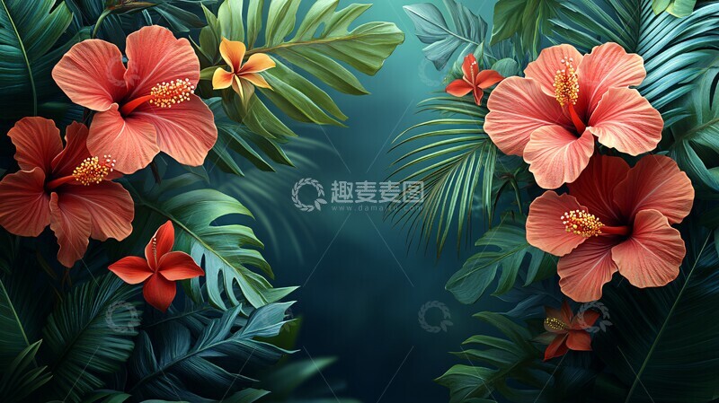 高清大图下载【趣麦麦图】热带植物图案模板1