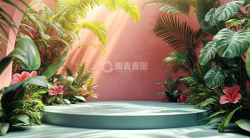 圆形展台绿植背景