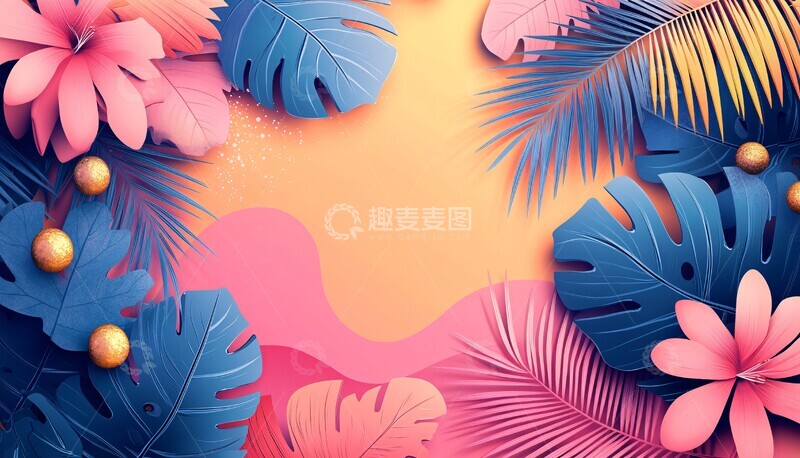 高清大图下载【趣麦麦图】彩色形状热带背景3