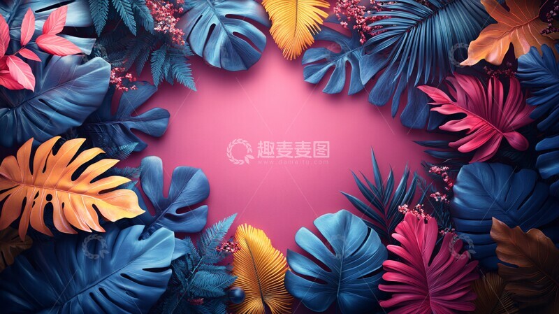 高清大图下载【趣麦麦图】热带叶新年设计2