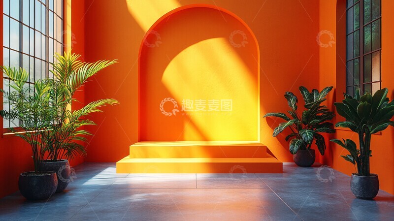 方形展台橙色背景3