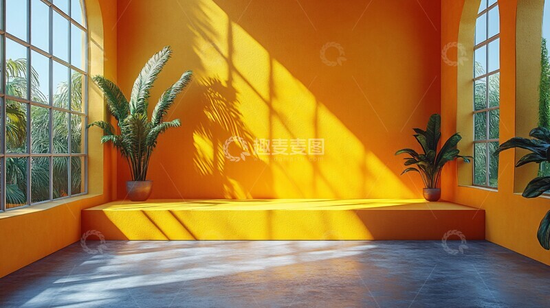 方形展台橙色背景