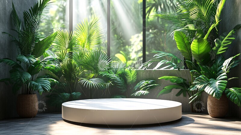 白色展台绿色背景