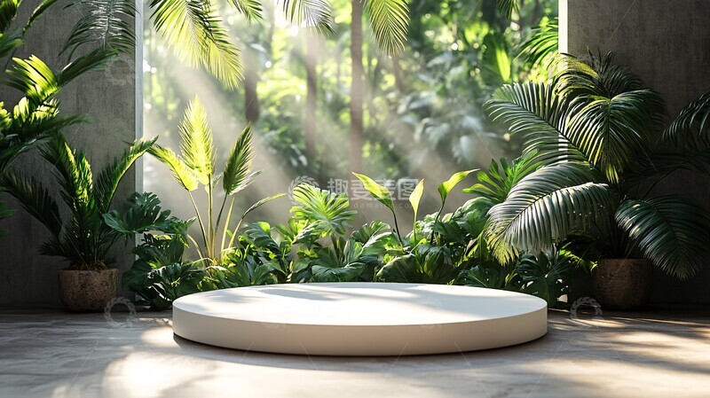 白色展台绿色背景1
