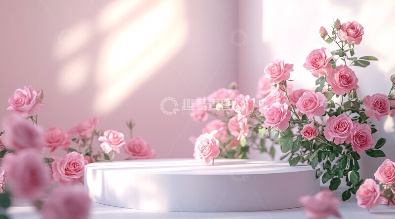 高清大图下载【趣麦麦图】粉色玫瑰展示台3