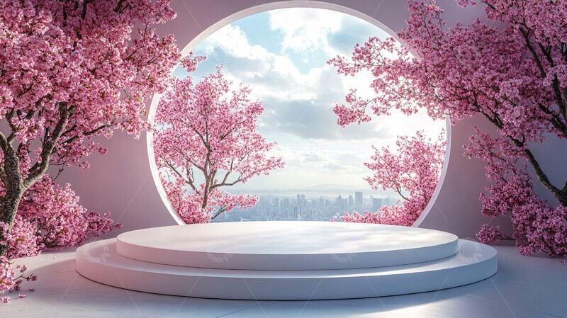 高清大图下载【趣麦麦图】樱花圆形讲台1