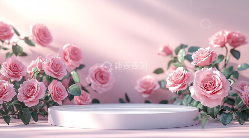 高清大图下载【趣麦麦图】粉色玫瑰展示台1