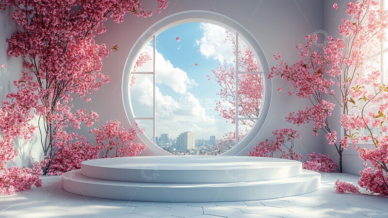 高清大图下载【趣麦麦图】樱花圆形讲台2