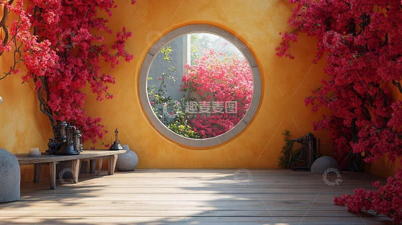 高清大图下载【趣麦麦图】圆形画框与花瓣1