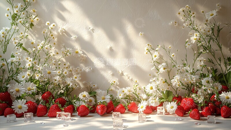 高清大图下载【趣麦麦图】白花草莓冰块墙2