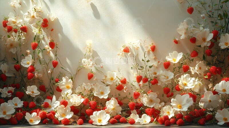 高清大图下载【趣麦麦图】白花草莓冰块墙1