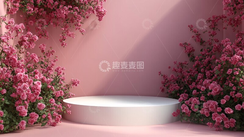 高清大图下载【趣麦麦图】粉色玫瑰背景白色讲台1