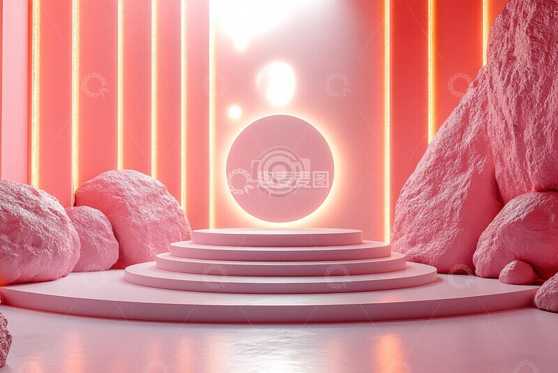 高清大图下载【趣麦麦图】粉色圆台几何场景3