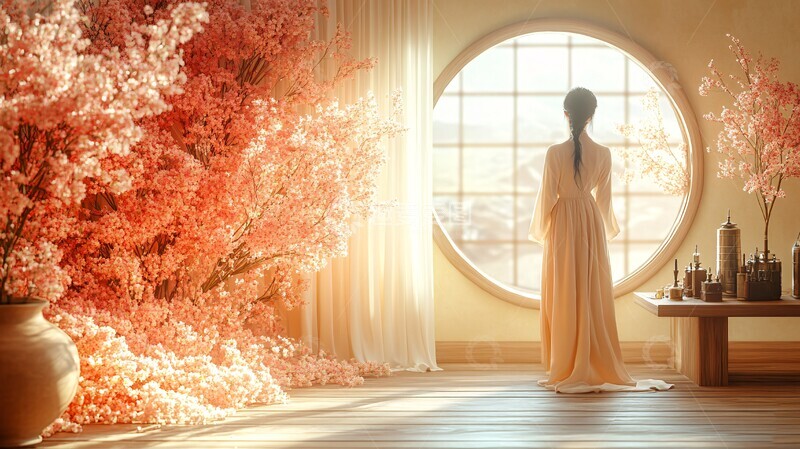 高清大图下载【趣麦麦图】圆形画框与花瓣