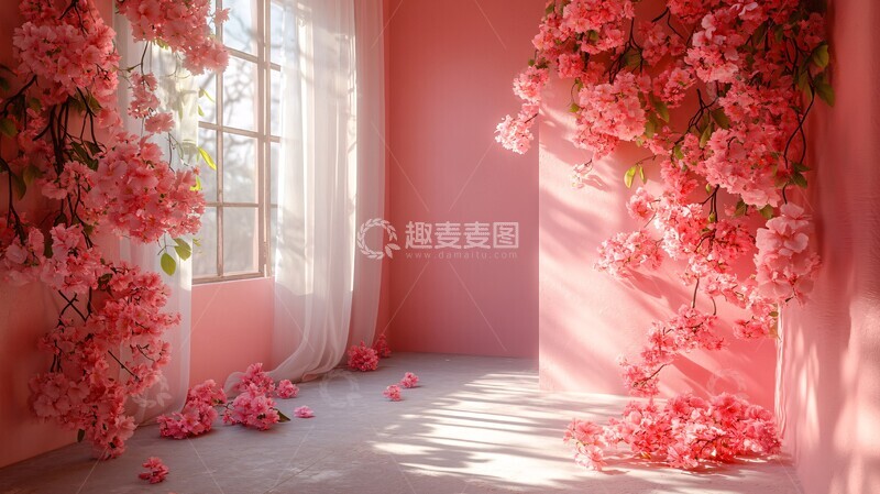 高清大图下载【趣麦麦图】粉色墙面花艺设计1