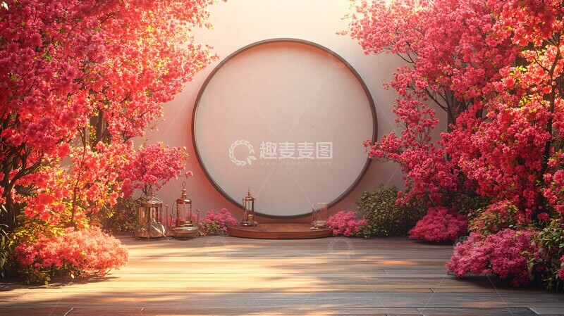 高清大图下载【趣麦麦图】圆形画框与花瓣2