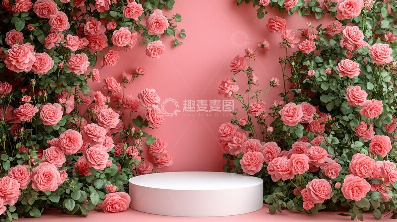 高清大图下载【趣麦麦图】粉色玫瑰背景白色讲台3