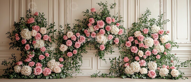 高清大图下载【趣麦麦图】奶油色墙板玫瑰背景2