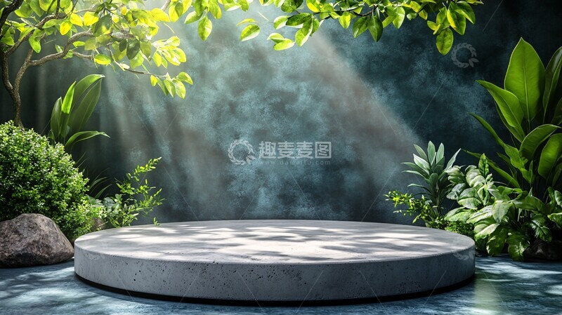 高清大图下载【趣麦麦图】白色石台绿色树叶3