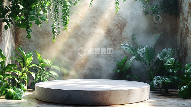 高清大图下载【趣麦麦图】白色石台绿色树叶2