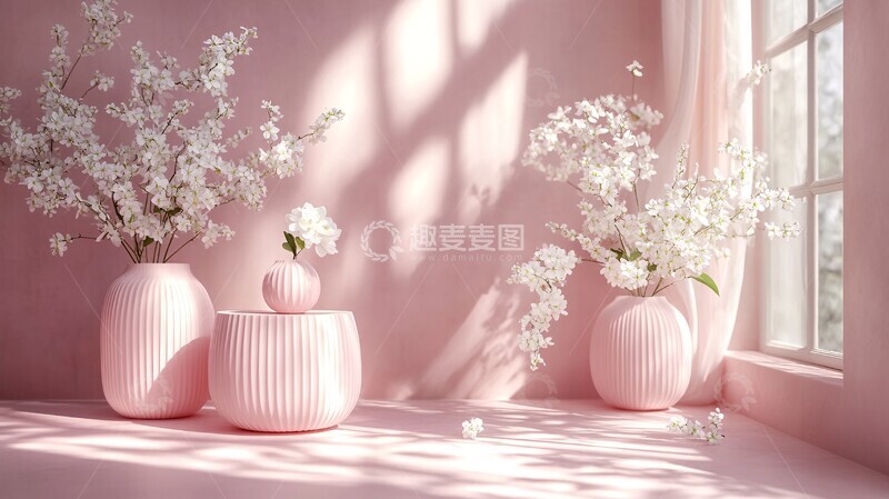 高清大图下载【趣麦麦图】粉色花艺立方展台1