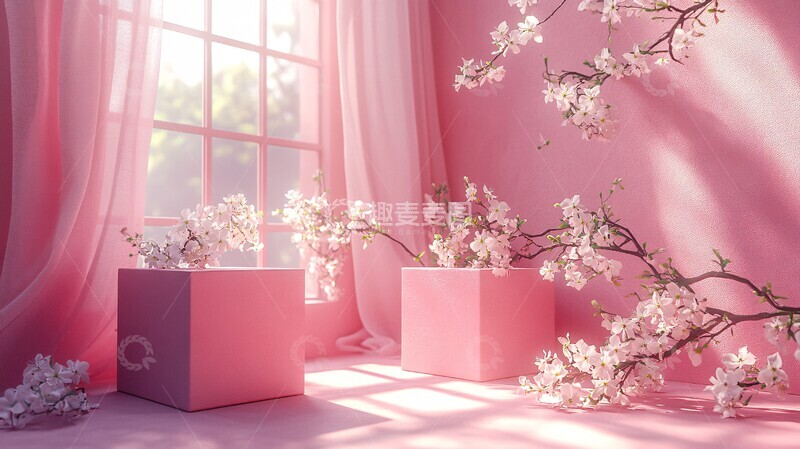 高清大图下载【趣麦麦图】粉色花艺立方展台3