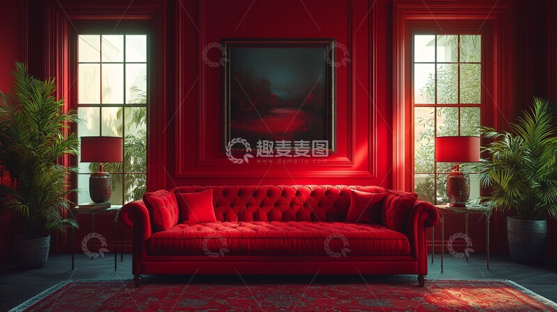 高清大图下载【趣麦麦图】暗红简约家居空间1