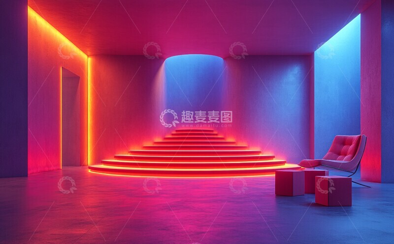 高清大图下载【趣麦麦图】蓝色墙壁红色展台