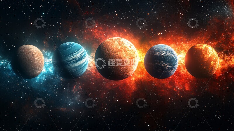 高清大图下载【趣麦麦图】五行星与银河背景1