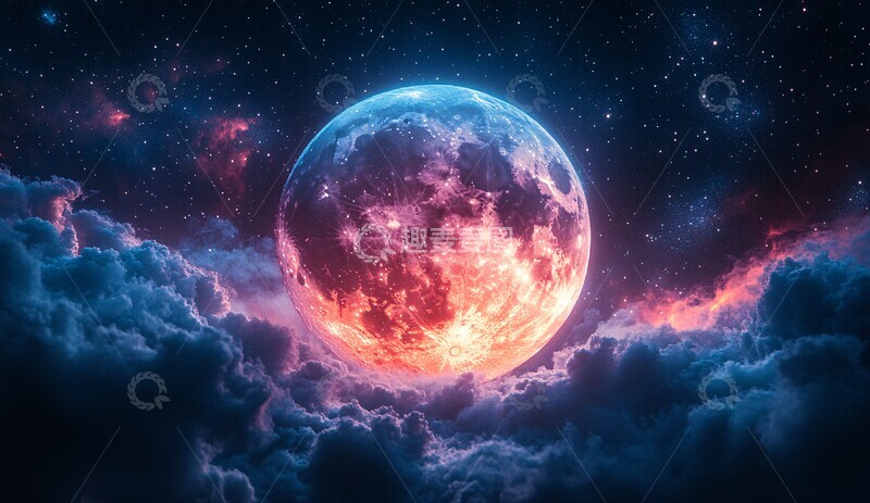 高清大图下载【趣麦麦图】红月宇宙星光图