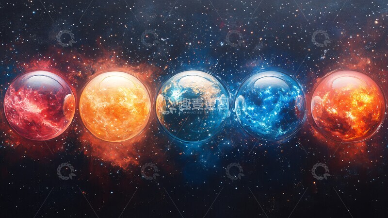 高清大图下载【趣麦麦图】五行星与银河背景2