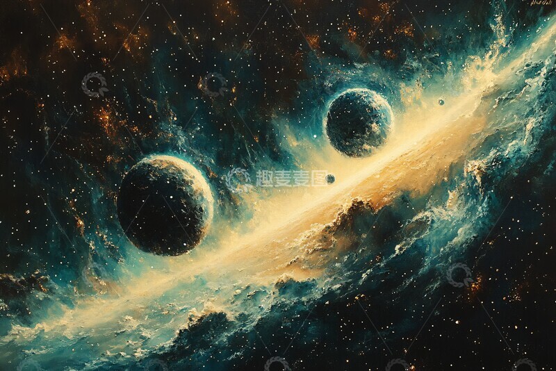 高清大图下载【趣麦麦图】太空行星与三卫星