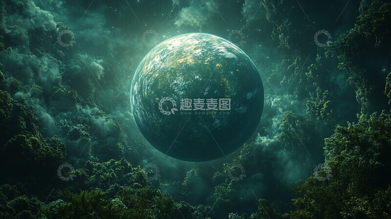 高清大图下载【趣麦麦图】深空丛林行星