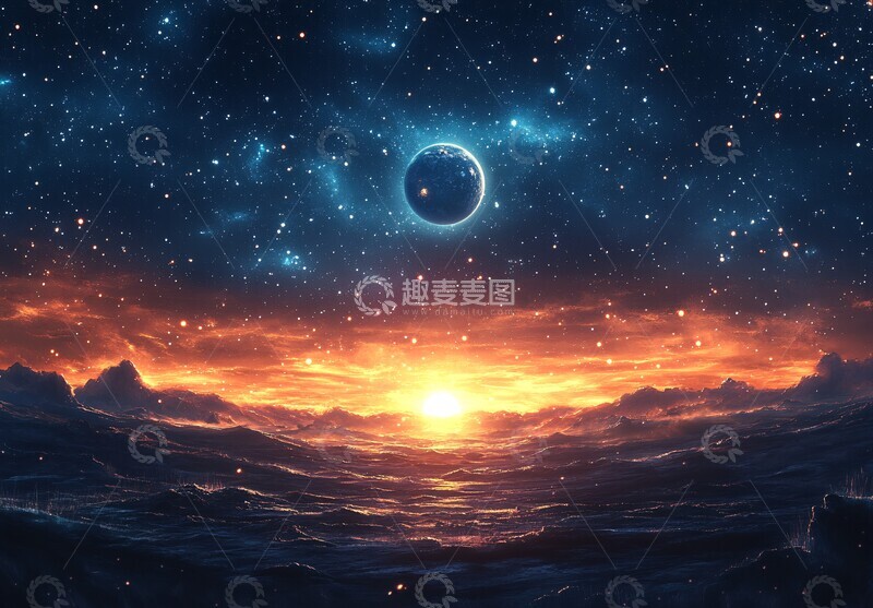 高清大图下载【趣麦麦图】两行星太空背景