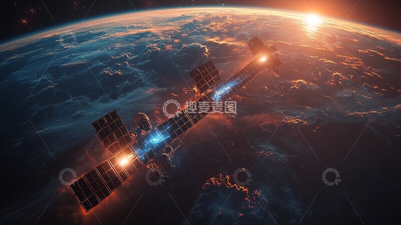高清大图下载【趣麦麦图】三卫星光线连地球