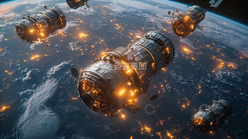 高清大图下载【趣麦麦图】多卫星环绕地球