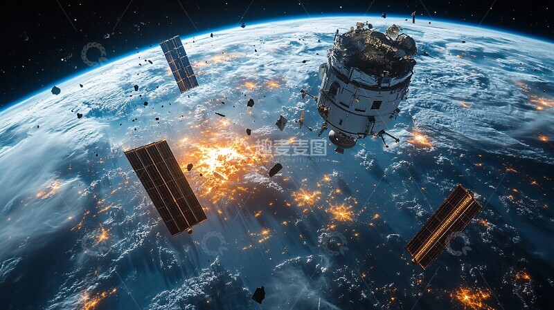 高清大图下载【趣麦麦图】-卫星残骸漂浮太空1