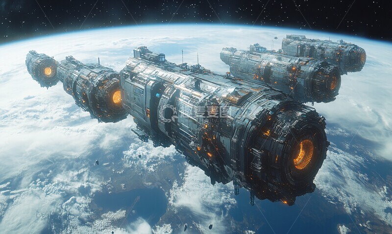 高清大图下载【趣麦麦图】轨道站与地球