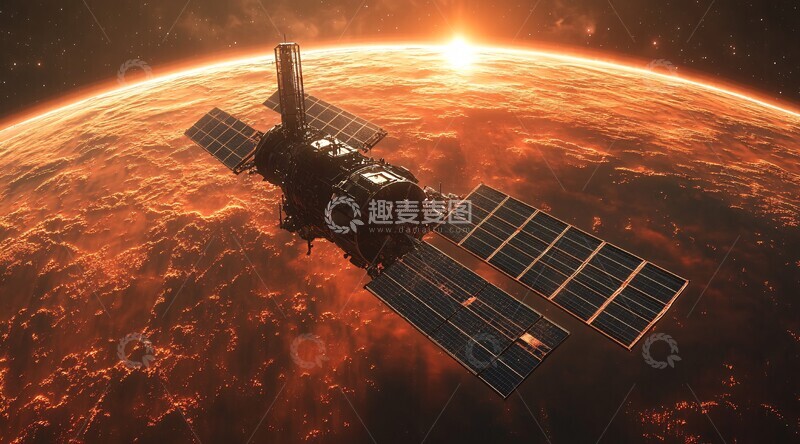 高清大图下载【趣麦麦图】卫星悬浮火星上空