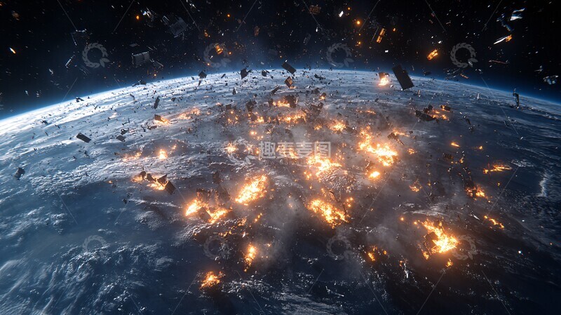 高清大图下载【趣麦麦图】卫星碎片环绕地球1