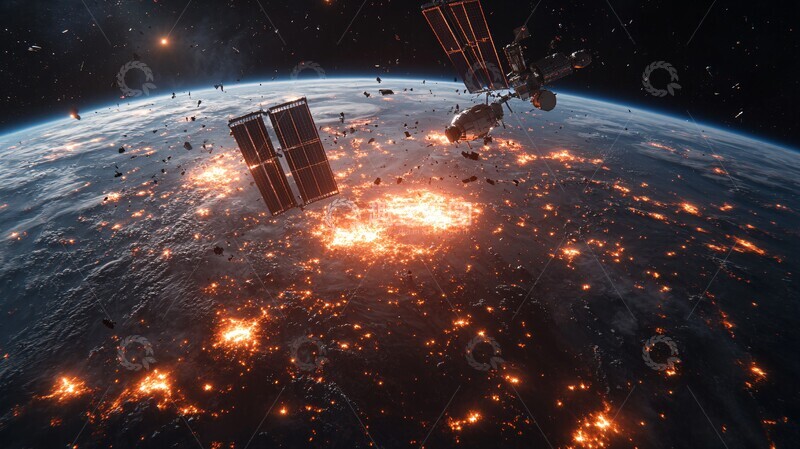 高清大图下载【趣麦麦图】卫星碎片环绕地球