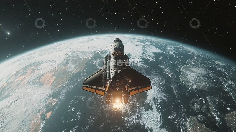 高清大图下载【趣麦麦图】太空穿梭机悬停地球
