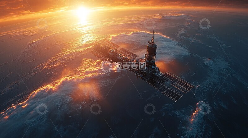 高清大图下载【趣麦麦图】卫星轨道光照地球