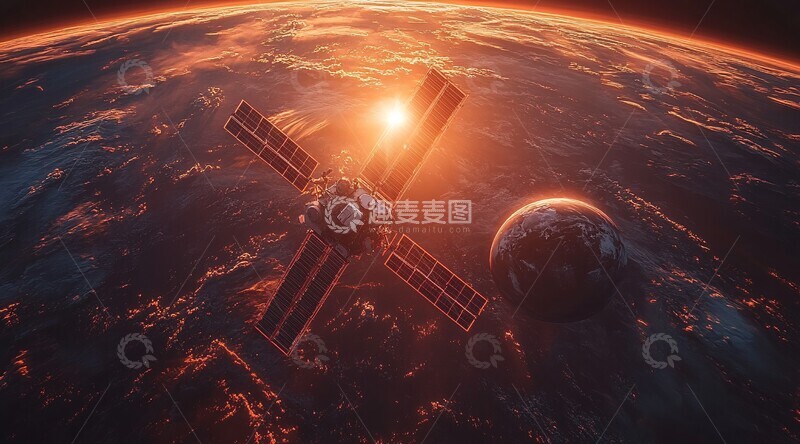 高清大图下载【趣麦麦图】卫星轨道光照地球2