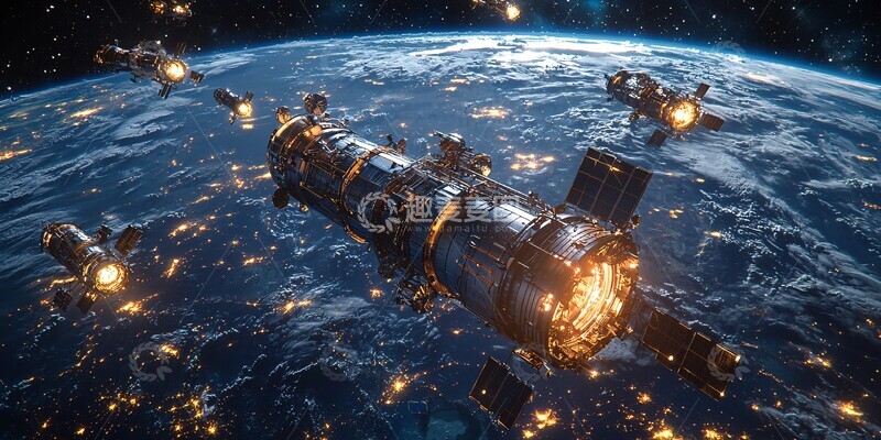 高清大图下载【趣麦麦图】卫星群环绕地球