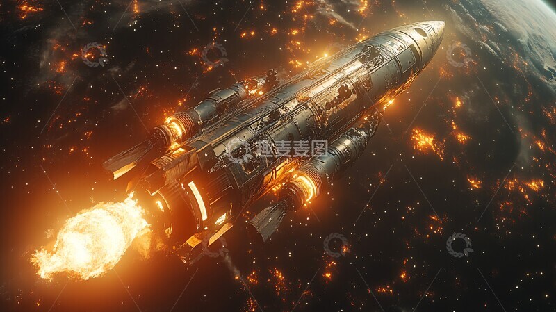 高清大图下载【趣麦麦图】火箭飞船与地球