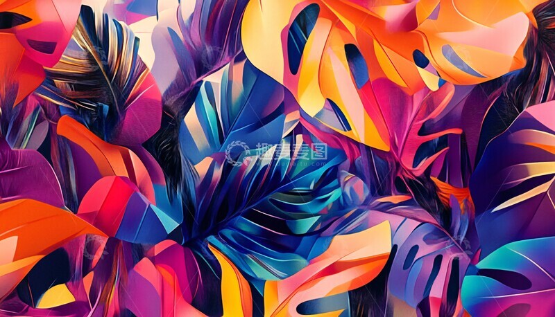 高清大图下载【趣麦麦图】彩色植物几何艺术