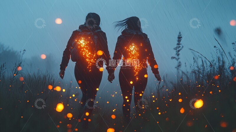 高清大图下载【趣麦麦图】雨中舞动舞动红光田野1